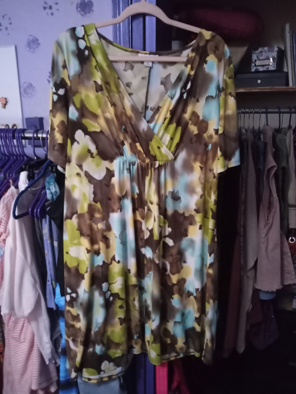 Dressbarn Floral Print Dress In Green, Brown & Blue